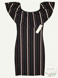 Juniors Almost Famous Striped Off The Shoulder Sheath Dress, Size Large