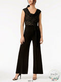 Connected Glitter Illusion Wide-Leg Jumpsuit, Size 10