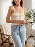 Aqua Striped Crochet Tank, Size Large