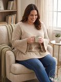 Style & Co Womens Plus Ribbed Trim Ruffled Pullover Sweater