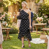 Lauren Ralph Lauren Womens Roshawna B/W Polka Dot Party Midi Dress Size 10