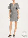 Theory Sharkskin Short-Sleeve Shift Dress, Gray, Size Medium