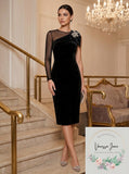 Sachin & Babi Noir Bali One-Shoulder Velvet Dress w/ Brooch, Size 8