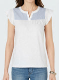 Style & Co Contrast-Yoke Cotton Top, Size XXL