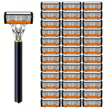 Replacement Razor Blades Safety Shaver Set with Anti-Slip Metal Handle with 1 Razor + 36 Blades