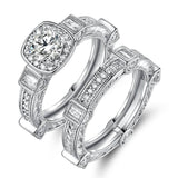 Rhodium Plated Cubic Zirconia Engagement Ring Set - Assorted Sizes