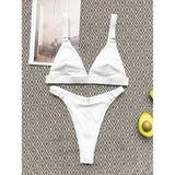 Rib Ring Linked High Cut Bikini Swimsuit
