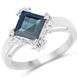 1.99 Carat Genuine London Blue Topaz & White Topaz .925 Sterling Silver Ring