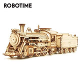 Robotime 308pcs DIY Movable 3D Prime Steam Train Wooden Puzzle Model Toy