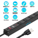 16-Outlet Metal Power Strip Surge Protector, 1800 Joules, 2.6" Ultra-Wide Spaced, 15ft