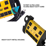 Wide Spaced 8-Outlet Heavy Duty Metal Power Strip Surge Protector, 1350 Joules Protection, Dual USB Ports