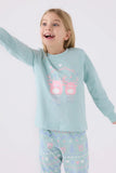 Roly Poly Girls Long Pajama Set Soft Cotton Blend Water Green