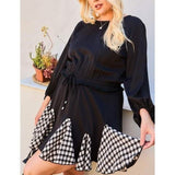 Round Neck 3/4 Bubble Sleeve Gingham Ruffle Romper