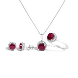 10K White Gold Purple Amethyst and 3/8 Cttw Diamond Halo Jewelry Set (Earrings, Pendant & Ring)