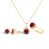 10K White Gold Purple Amethyst and 3/8 Cttw Diamond Halo Jewelry Set (Earrings, Pendant & Ring)