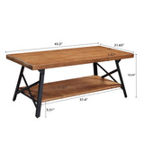 Rustic Coffee Table with Storage & Metal Legs, Brown 43"