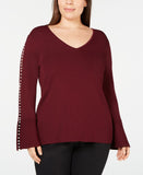 I.n.c. Plus Size Pearl-Trimmed V-Neck Sweater