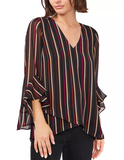 Vince Camuto Striped Flutter-Sleeve Top, Size Small