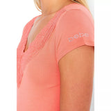 Bebe Logo Lace Plunge Bodysuit, Peach, Size Medium