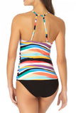 Anne Cole Womens Striped Removable Cups Halter Tankini Top