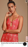 Lulus Avianna Red and Nude Lace Bodycon Dress, Size Medium