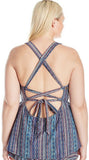 Jessica Simpson Womens Plus Size Dusty Road Denim-Inspired Cross Back Tankini,OX