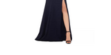 Xscape Slitted Zippered Sleeveless V Neck Full-Length Sheath Evening Dress