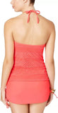 Island Escape Womens Sky High-Neck Crochet Tankini Top
