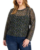 Love Fire Trendy Plus Size Long-Sleeved Printed Mesh Top