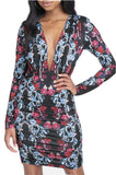 BeBe Printed V-Neck Mini Dress, Size Small