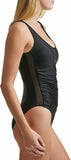 DKNY Mesh Side Shirred One Piece Swimsuit, Black, Size 6