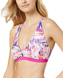 Go by Gossip Purple Palm Dazed Strappy-Back Bralette Bikini Top, Size Larg
