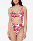 Jessica Simpson Printed Paradiso Palm O-Ring Cut-Out One-Piece Swimsuit