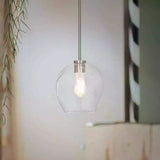 Cresswell Lighting 9in Modern Brushed Nickel Clear Glass Round Mini Pendant Ceili