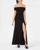 Sequin Hearts Juniors Off The Shoulder Gown Black, Size 1