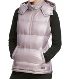DKNY Women's Quarter-Zip Hooded Vest Metallic Static, Size Large