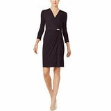 Charter Club Womens Long Sleeve Faux-Wrap Dress, Dark Wineberry, Small