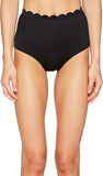 Kate Spade New York Contrast Scalloped High-Waist Bikini Bottom-S/Black