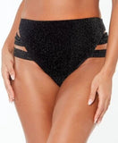 Bar III Black Shimmer Strappy-Leg High-Rise Bikini Swim Bottoms, Us Medium