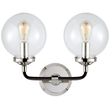 Bistro Double Light Curved Sconce Polished nickel and Black with Clear