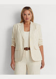 Ralph Lauren Womens Striped Linen-Blend Twill Blazer, Size 18