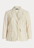 Ralph Lauren Womens Striped Linen-Blend Twill Blazer, Size 18