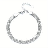 S925 Sterling Silver Chain Bracelet, Sparkling Mesh Embossing Pattern Jewelry