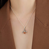 S925 Sterling Silver Necklace Orange Color Wing Animal Lovely Bee Pendant