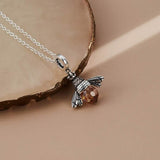 S925 Sterling Silver Necklace Orange Color Wing Animal Lovely Bee Pendant
