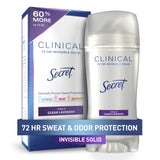 Secret Clinical Strength Antiperspirant Deodorant for Women, 3X Stress Protection, 72hr Sweat & Odor Protection, PH Balancing Minerals, Invisible Solid, Completely Clean Scent, 2.6 oz