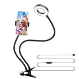 Selfie Ring with Phone Holder Clamp