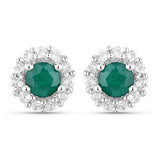 1.81 Carat Dyed Emerald and White Topaz .925 Sterling Silver Jewelry Set