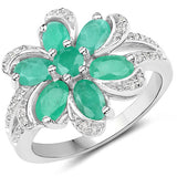 7.84 Carat Genuine Emerald and White Topaz .925 Sterling Silver 3 Piece Jewelry Set (Ring, Earrings, and Pendant w/ Chain)