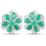 7.84 Carat Genuine Emerald and White Topaz .925 Sterling Silver 3 Piece Jewelry Set (Ring, Earrings, and Pendant w/ Chain)